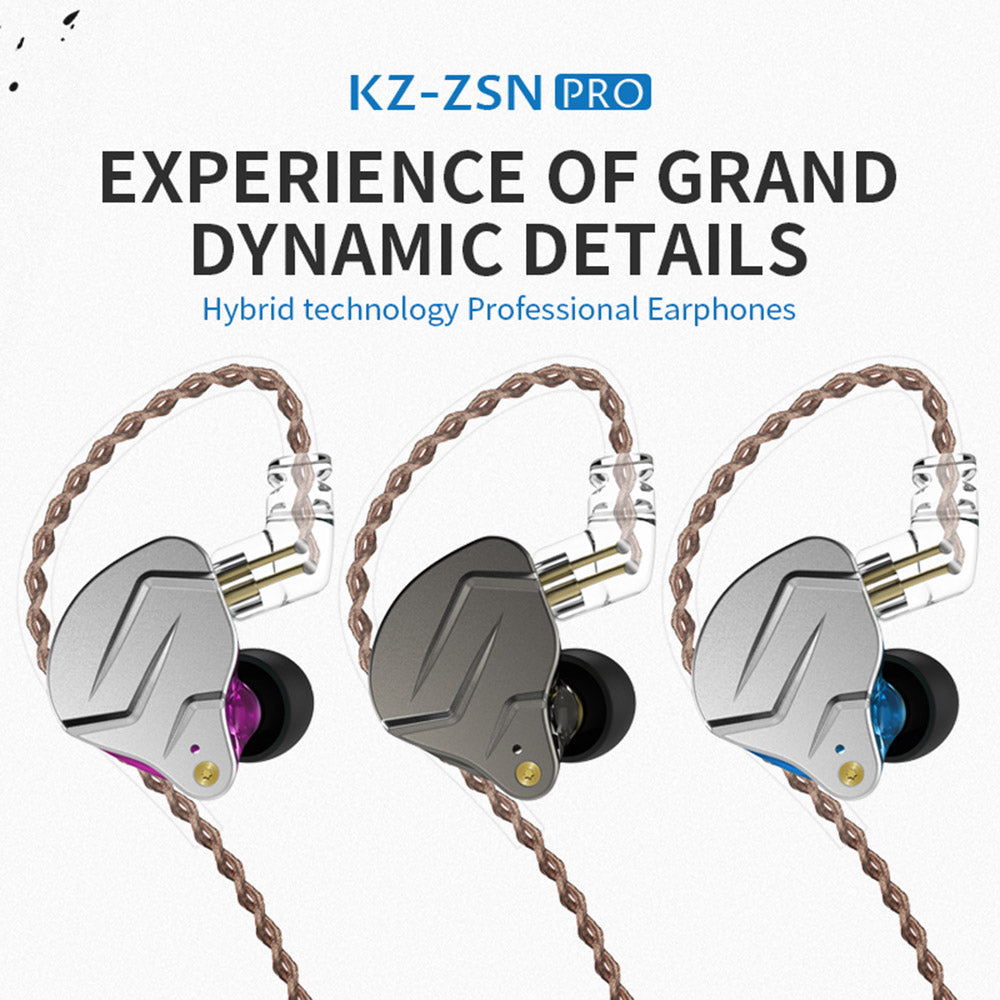 Linsoul KZ ZSN PRO X Dual Driver 1BA+1DD Hybrid Metal Earphones HiFi in-Ear  Monitor with Detachable 2Pin Cable, Zin Alloy Panel (with Mic, Gold)